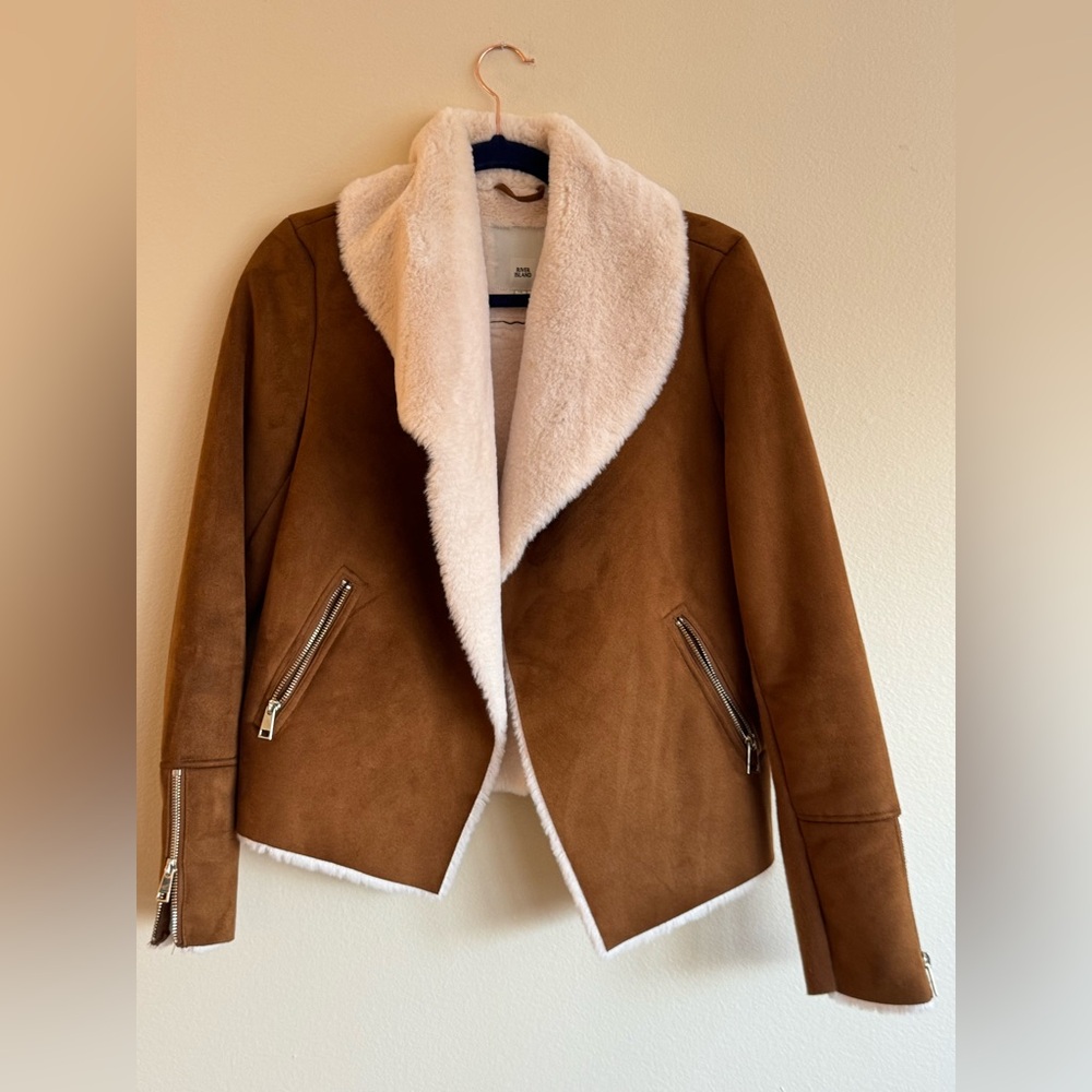 River Island Brown Suede Jacket with Cream Accents